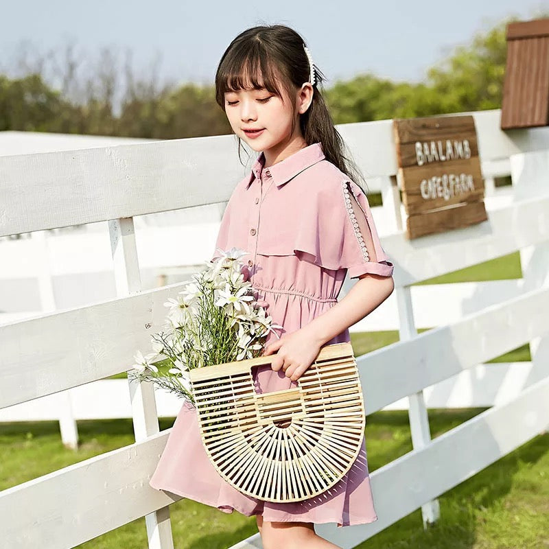 Girl's Peach Button Dress