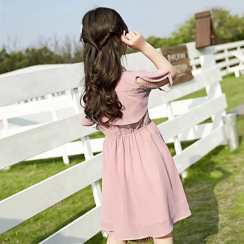 Girl's Peach Button Dress