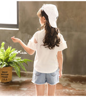 Girl's White Crew Neck T-Shirt
