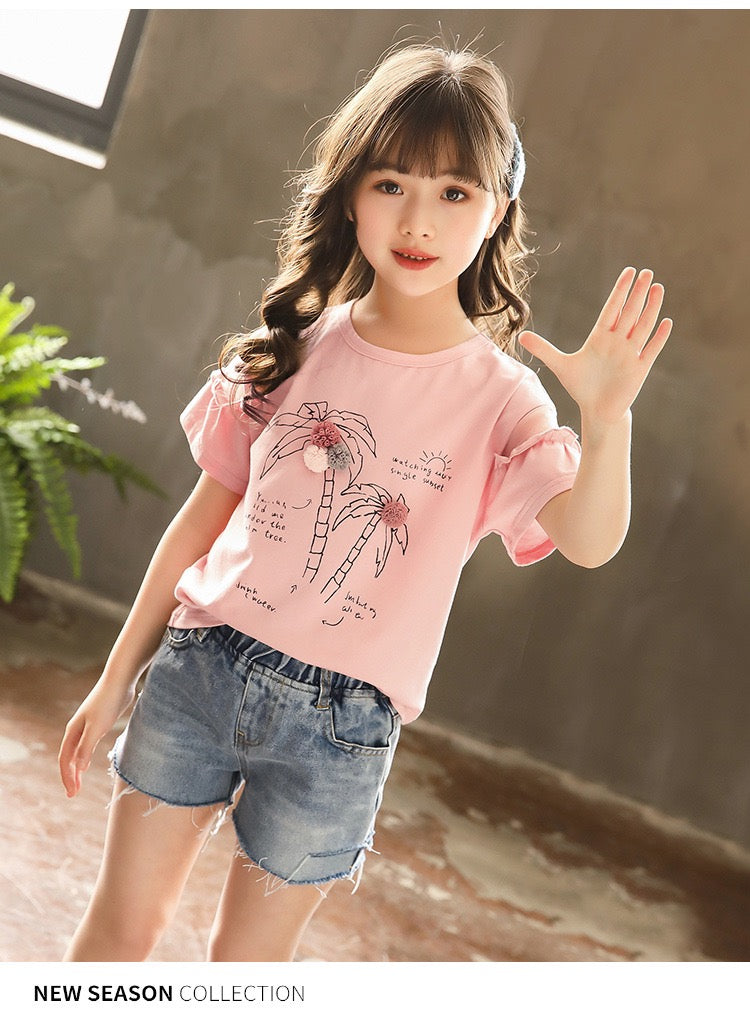 Girl's Pink Cotton T-Shirt