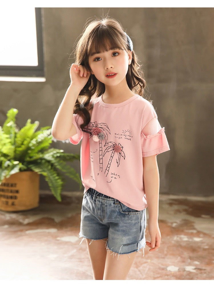 Girl's Pink Cotton T-Shirt