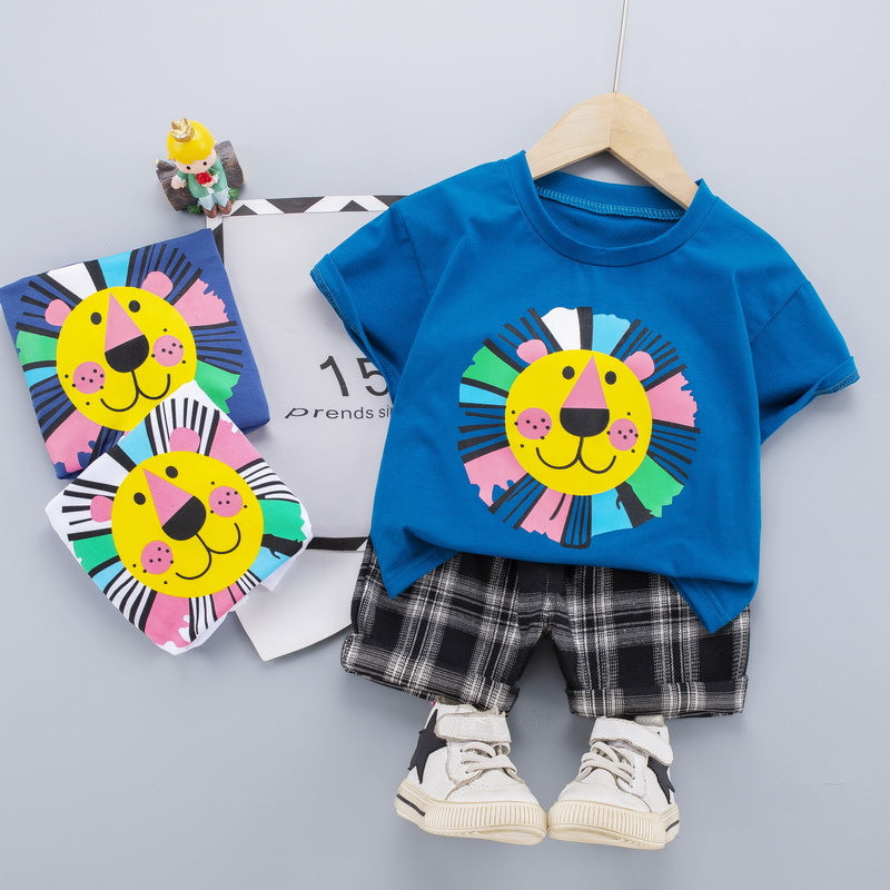 Boy's Multicolor Lion Print T-Shirt & Shorts Set