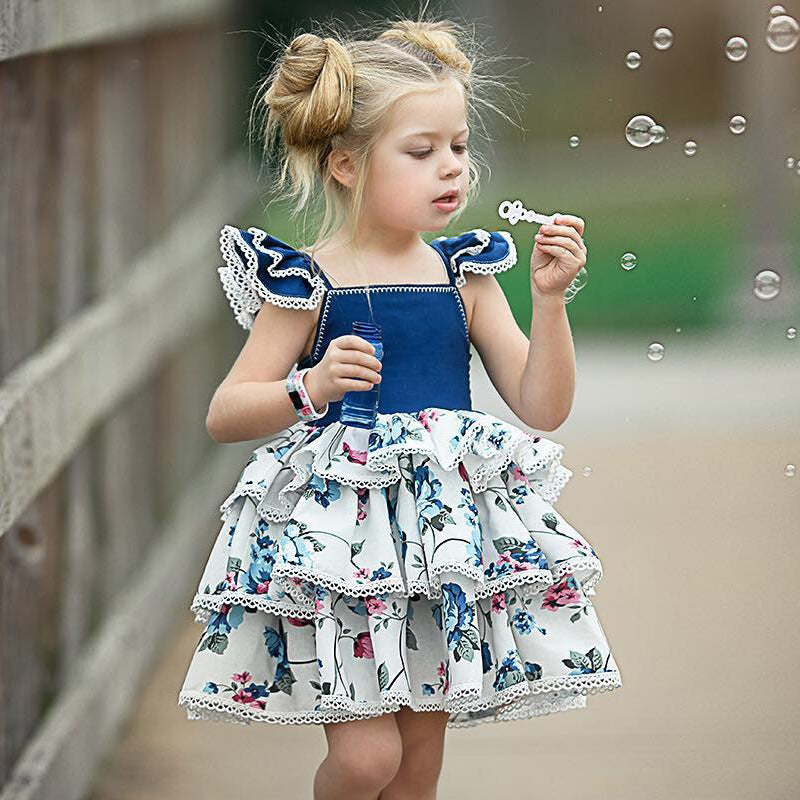 Girl's Multicolor Cap-Sleeve Dress