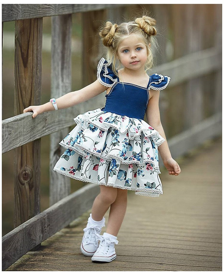 Girl's Multicolor Cap-Sleeve Dress