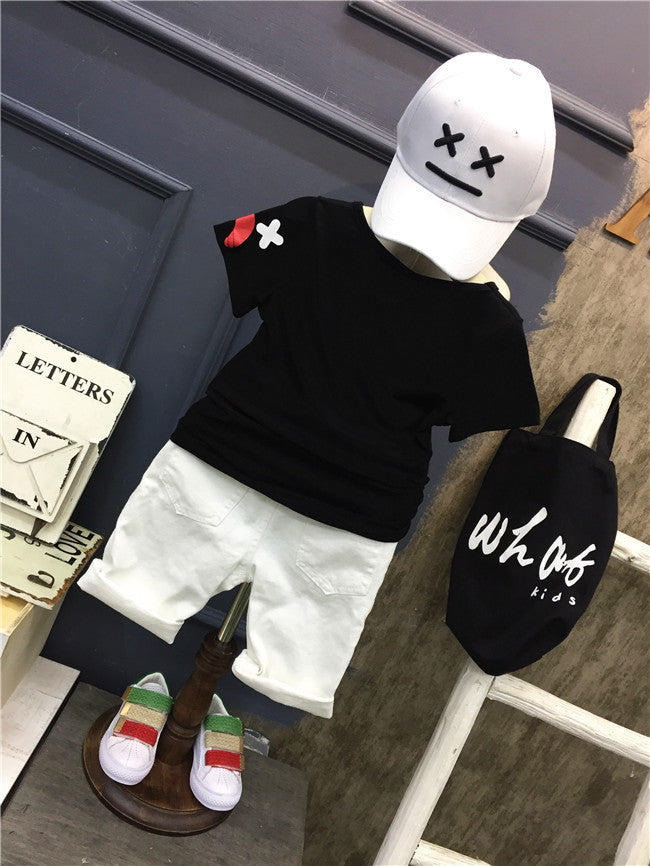 Boy's White Half-Sleeve T-Shirt & Shorts Set