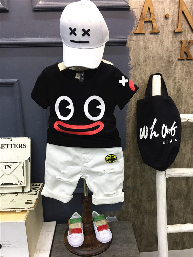 Boy's White Half-Sleeve T-Shirt & Shorts Set