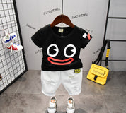 Boy's White Half-Sleeve T-Shirt & Shorts Set