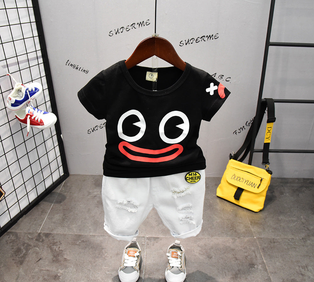 Boy's White Half-Sleeve T-Shirt & Shorts Set