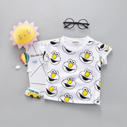 Boy's White Cartoon Print T-Shirt