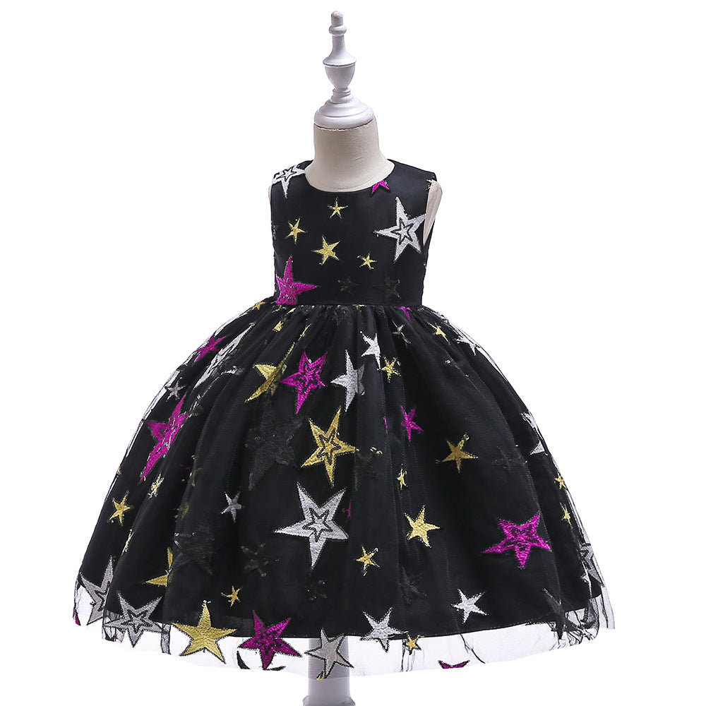 Girl's Black Sequin Star Dress