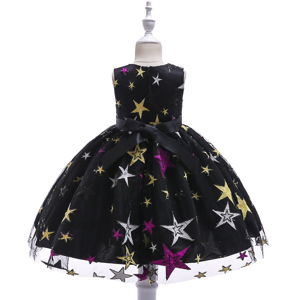 Girl's Black Sequin Star Dress