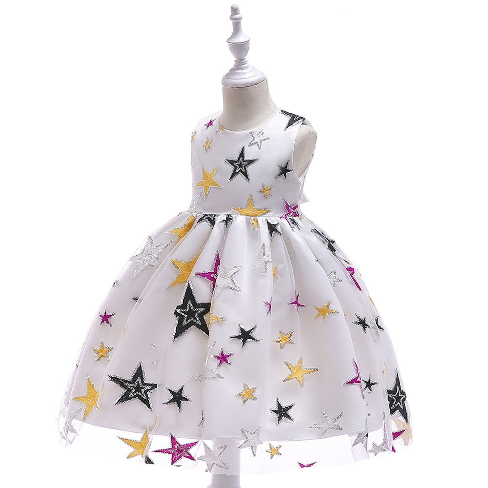 Girl's White Sequin Star Dress