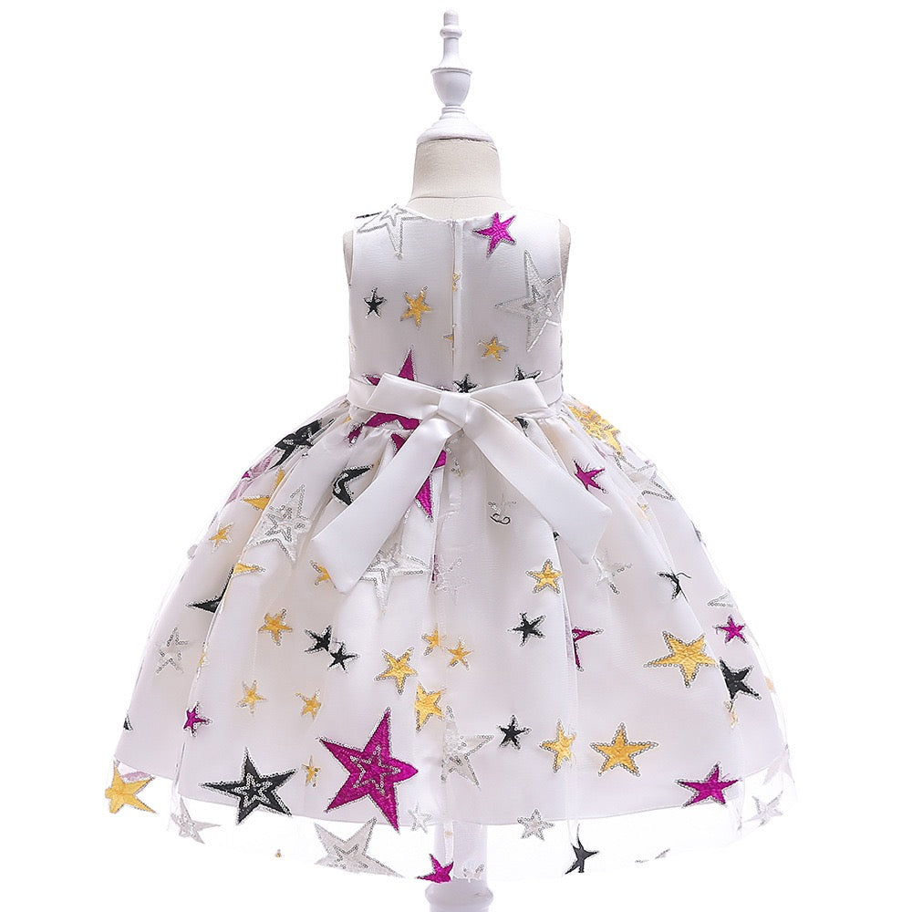 Girl's White Sequin Star Dress
