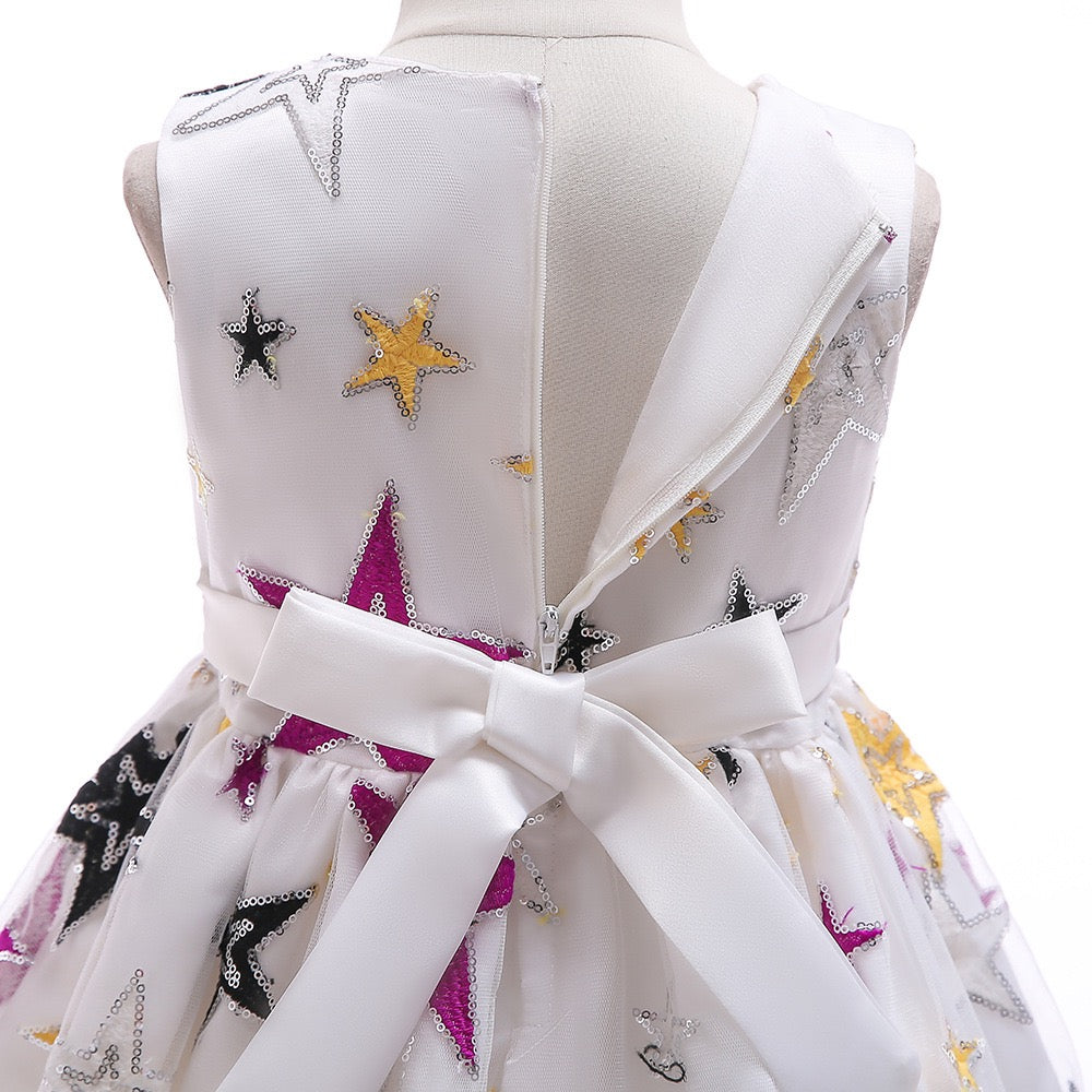 Girl's White Sequin Star Dress