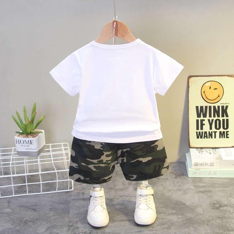 Boy's Multicolor Camouflage T-Shirt & Shorts Set