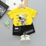 Boy's Multicolor Print Crew Neck T-Shirt & Shorts Set