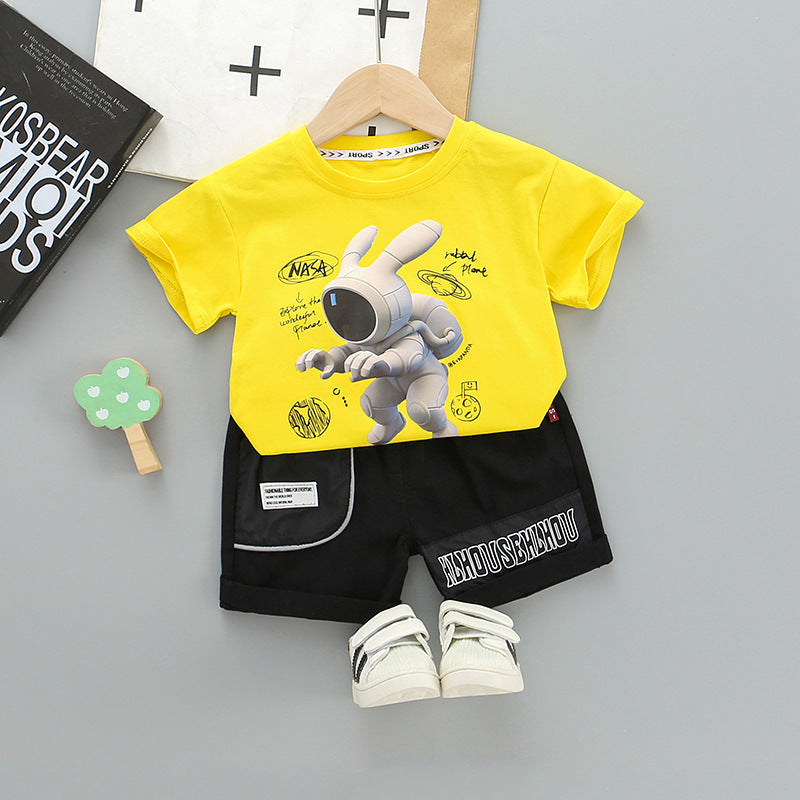 Boy's Multicolor Print Crew Neck T-Shirt & Shorts Set