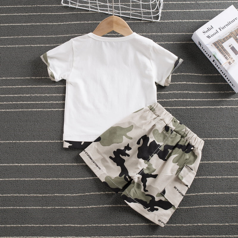 Boy's Multicolor Crew Neck T-Shirt & Shorts Set