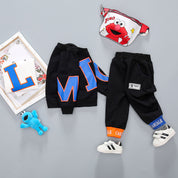 Boy's Black Graphic Sweatshirt & Pants Set