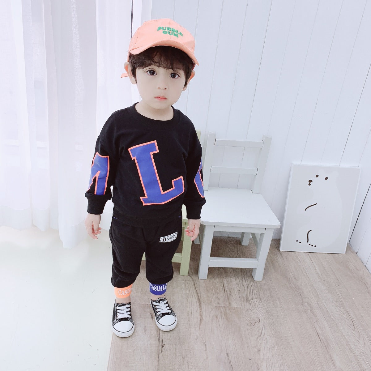 Boy's Black Graphic Sweatshirt & Pants Set