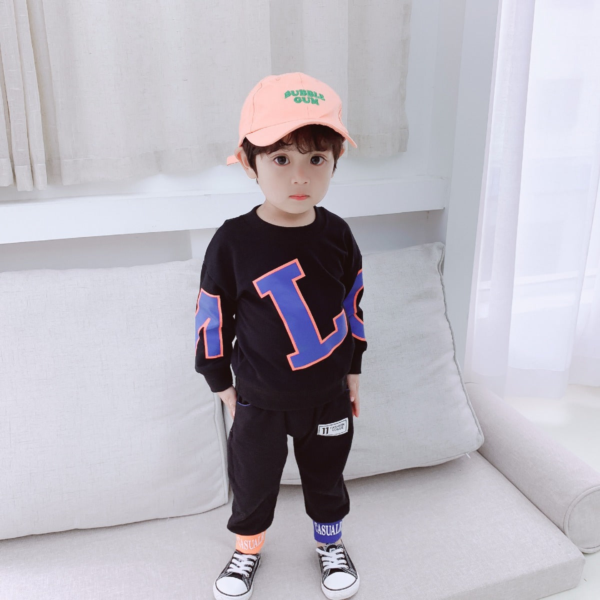 Boy's Black Graphic Sweatshirt & Pants Set