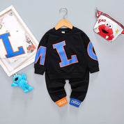 Boy's Black Graphic Sweatshirt & Pants Set