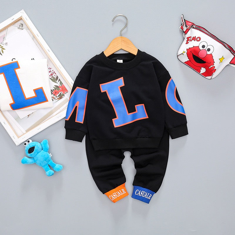 Boy's Black Graphic Sweatshirt & Pants Set