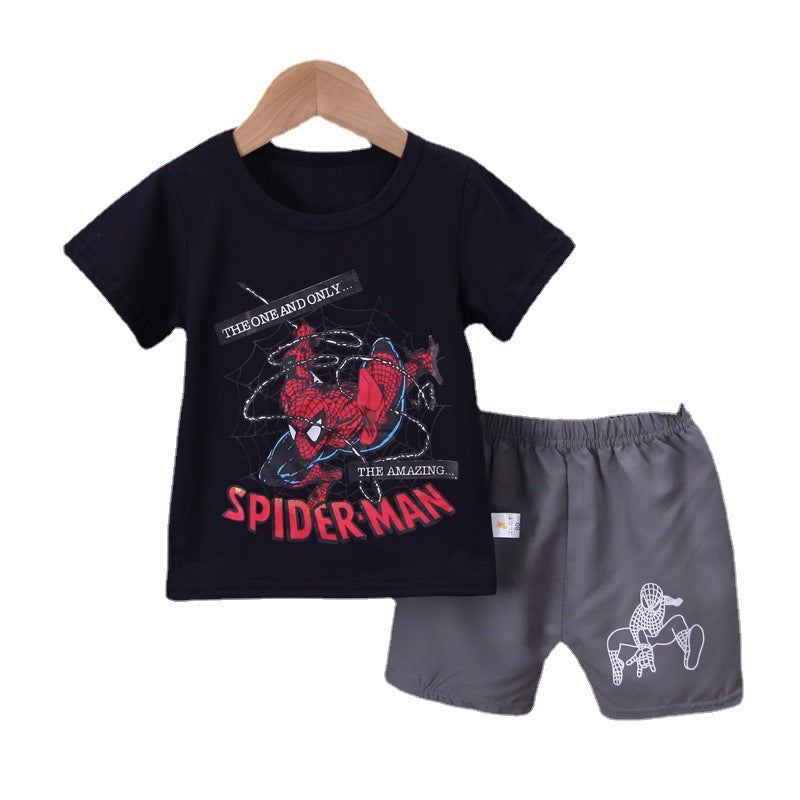 Googo Gaaga Spiderman Printed Crew Neck T-Shirt And Shorts Set In Black Colour