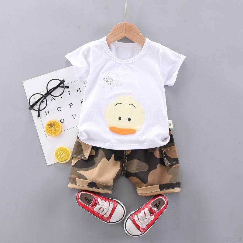 Duck Printed Crew Neck T-Shirt And Shorts Set In Multicolour