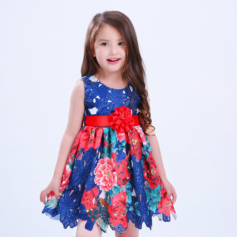 Googo Gaaga Gilrs Floral Printed Frock In Blue Colour