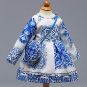 Girl's Blue Full-Sleeve Frock