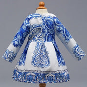 Girl's Blue Full-Sleeve Frock