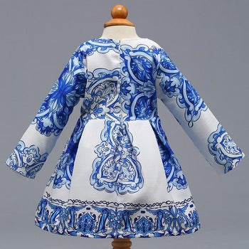 Girl's Blue Full-Sleeve Frock