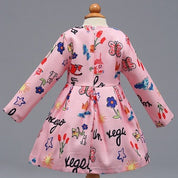 Girl's Pink Full-Sleeve Pleated Dress