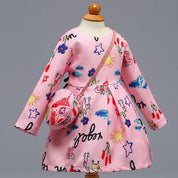 Girl's Pink Full-Sleeve Pleated Dress