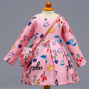 Girl's Pink Full-Sleeve Pleated Dress