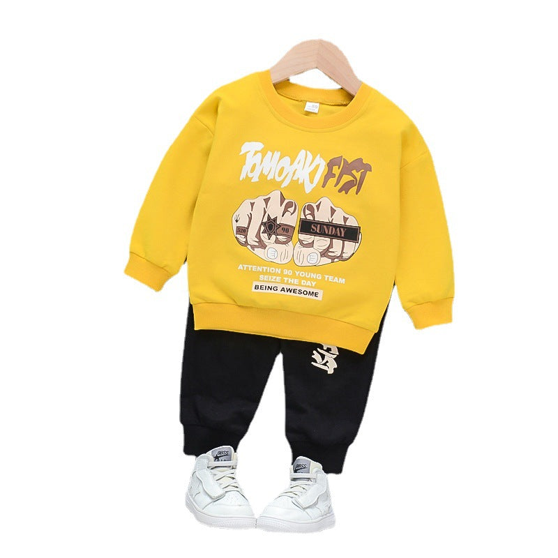 Googogaaga Boy's Cotton Printed Sweatshirt with Pant set in Yellow  Colour