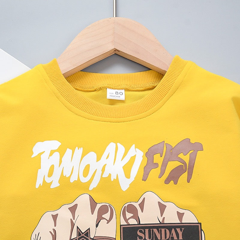 Boy's Yellow Print Sweatshirt & Pants Set