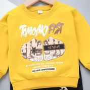 Boy's Yellow Print Sweatshirt & Pants Set