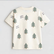 Boy's Christmas Tree Print Half-Sleeve T-Shirt - White