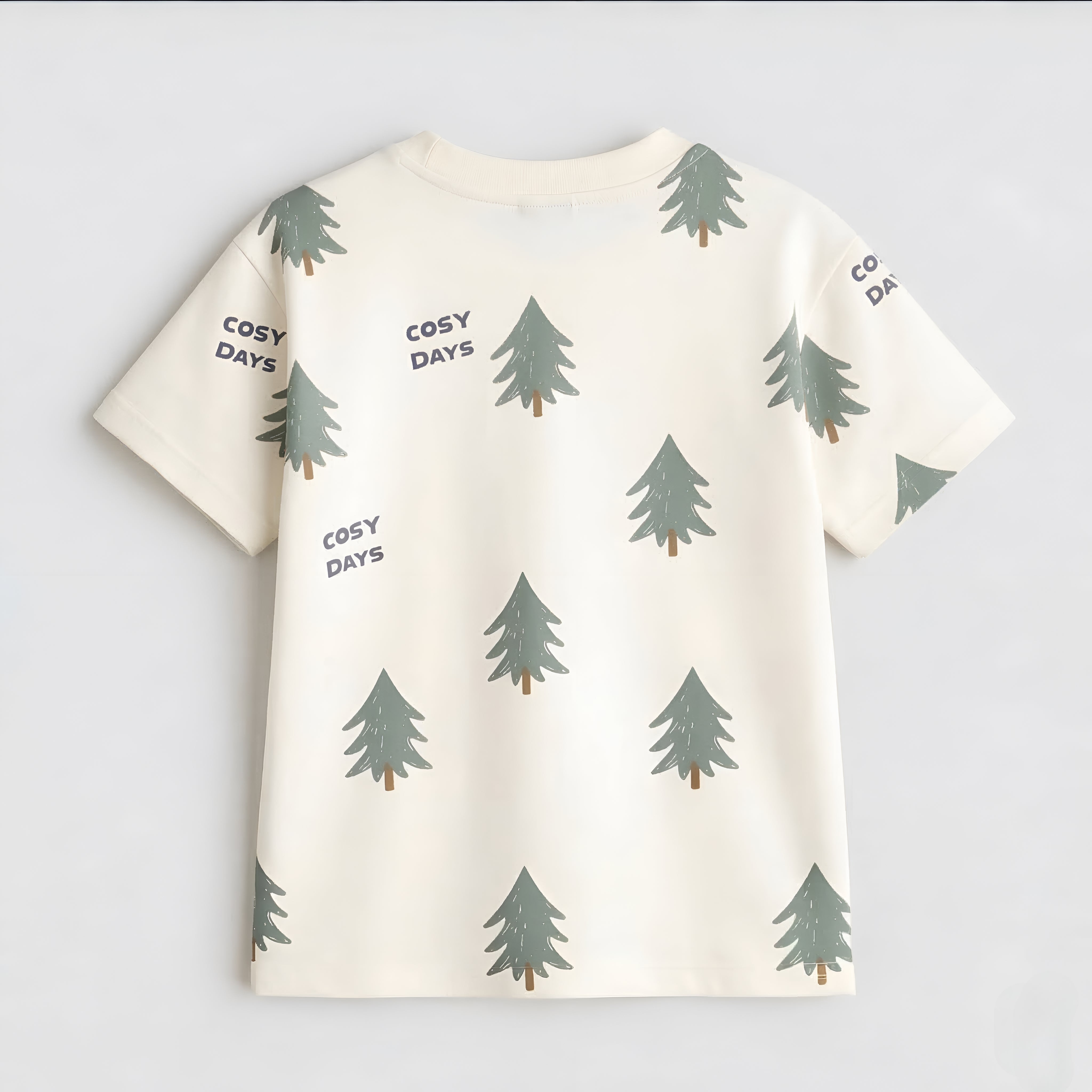 Boy's Christmas Tree Print Half-Sleeve T-Shirt - White