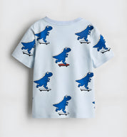 Boy's SkateDino Print Half-Sleeve T-Shirt - Blue