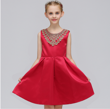 Googo Gaaga Girl's Pleated Dress With Embroidery Detailed In Rose Red Colour