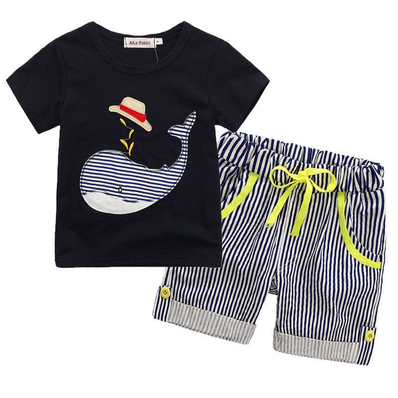 Boy's Navy Fish Print T-Shirt & Shorts Set