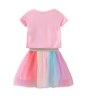 Girl's Multicolor Unicorn T-Shirt & Skirt Set