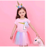 Girl's Multicolor Unicorn T-Shirt & Skirt Set