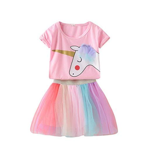 Girl's Multicolor Unicorn T-Shirt & Skirt Set