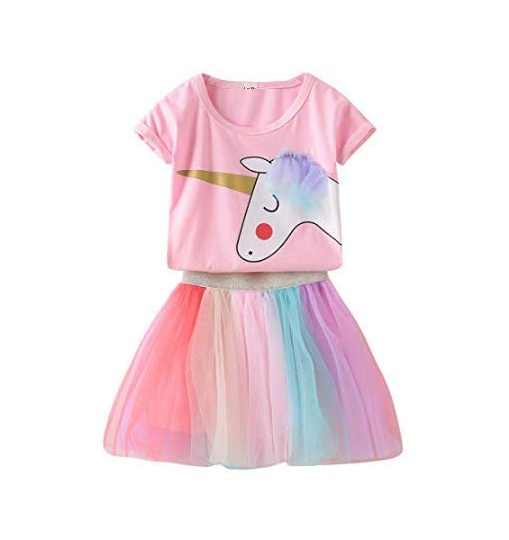 Girls Multicolor Unicorn Skirt and T-shirt