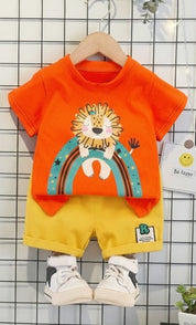 Boys Cotton Light Winter Knit Teddy & Lion  Printed Sweatshirt T-shirt and Bottom Set Pack of 2 - Black & Orange