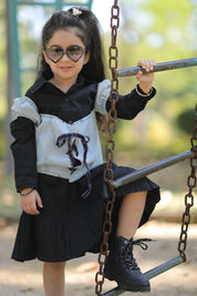 Girl's Black Dress & Denim Jacket Set